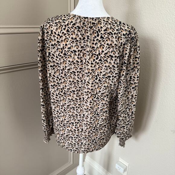 Rebecca Taylor Leopard Print 100% Silk V-Neck Blouse Size 4 - Picture 5 of 9